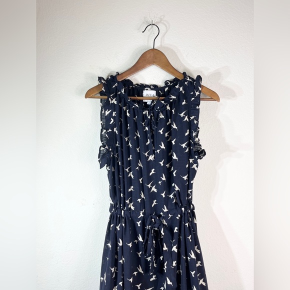 MISA Los Angeles Martina Midi Dress Navy Birds Sz L - Picture 3 of 9